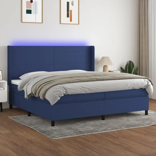 The Living Store Box spring postelja z vzmetnico LED modra 200x200 cm blago - Box Spring Postelja, (21503854)