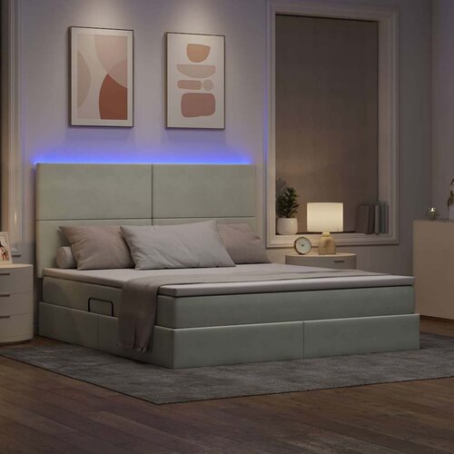  LED krevet za pohranu s madracem Svjetlosiva 160 x 200 cm Slike