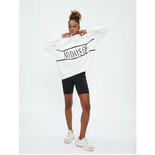Koton Sports Sweatshirt With Half Zipper, Slogan Print Oversize
