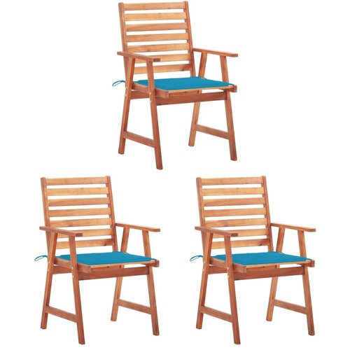3 Vrtni jedilni stoli 3 kosi z blazinami trden akacijev les Cene