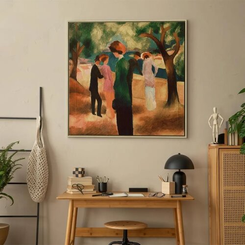  Slika - August Macke &amp;ndash; Lady in Green Jacket 40x40 U prirodnom drvenom okviru Slike