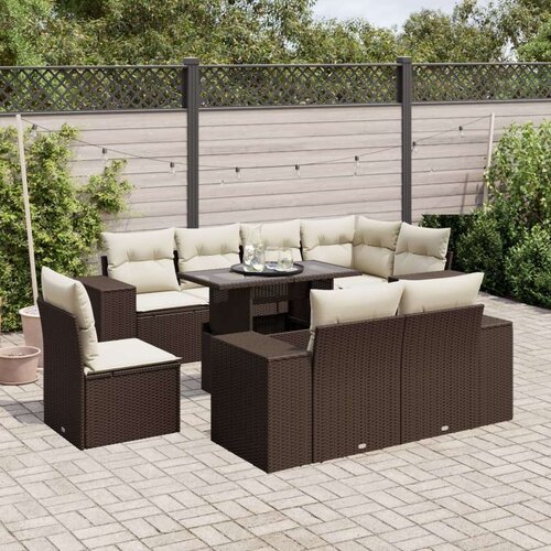 vidaXL 9-dijelni set vrtnih sofa s jastucima poliratan smeđi Cijene