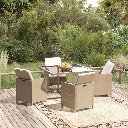  5-dijelni vrtni blagovaonski set od poliratana s jastucima bež 109 cm table length Cene