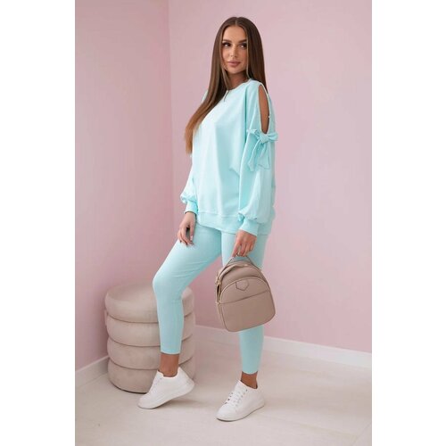 Kesi Set of sweatshirts with a bow on the sleeves and mint leggings Cene