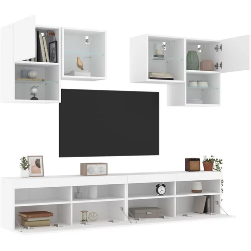 vidaXL 6-dijelni set zidnih TV ormarića s LED svjetlima bijeli