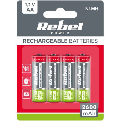 Rebel AA baterija, 2600 mAh, Ni-MH, 1.2V, 4 kom/crvena, R6 Slike
