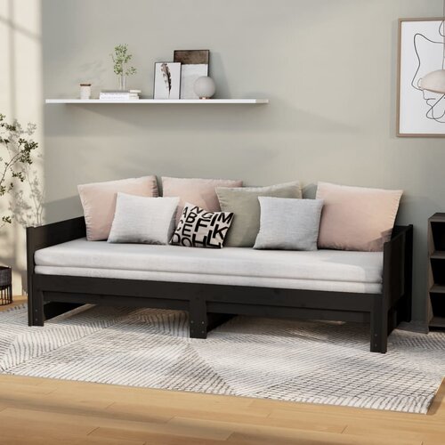 The Living Store Izvlečna dnevna postelja črna trdna borovina 2x(80x200) cm - Izvlečna Dnevna Postelja, (21509153) Cene