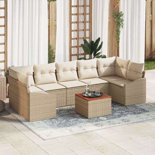 VidaXL 8-delni vrtni kavč set z blazinami Bež poly rattan akacija Slike