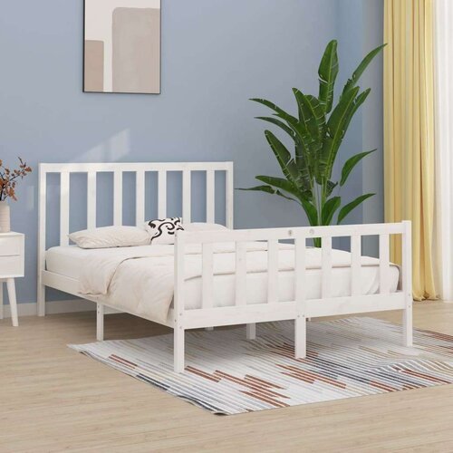  Posteljni okvir bel iz trdnega lesa 120x190 cm 4FT, (20646478) Slike