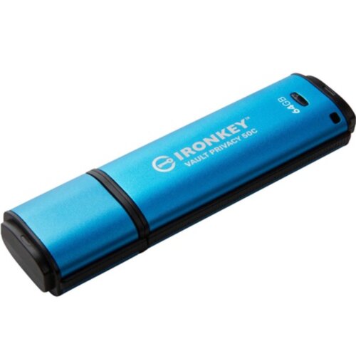 Kingston Technology IronKey Vault Privacy 50 USB izbrisivi memorijski pogon 64 GB USB Tip-C 3.2 Gen 1 (3.1 Gen 1) Crno, Plavo Cijene