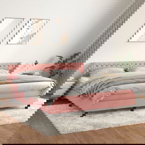 The Living Store Box spring postelja z vzmetnico roza 180x200 cm žamet - Box Spring Postelja, (21438405) Slike