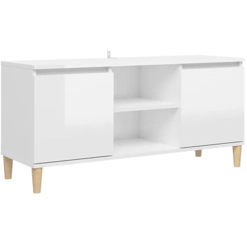 VidaXL TV omarica in trdne lesene noge visok sijaj bela 103,5x35x50 cm, (20913023) Slike