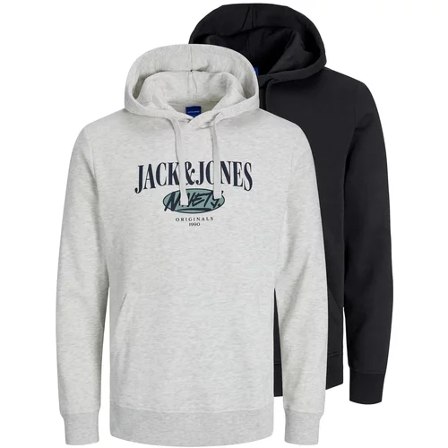 Jack & Jones Majica 'COBIN' nebeško modra / pegasto siva / črna / bela
