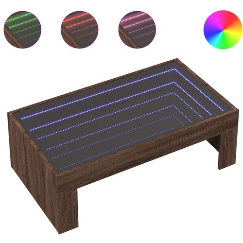 Maison Chic Klubska mizica - kavna mizica - Nizka mizica z neskončnimi LED rjavi hrast 90x50x30 cm, (21752103) Slike