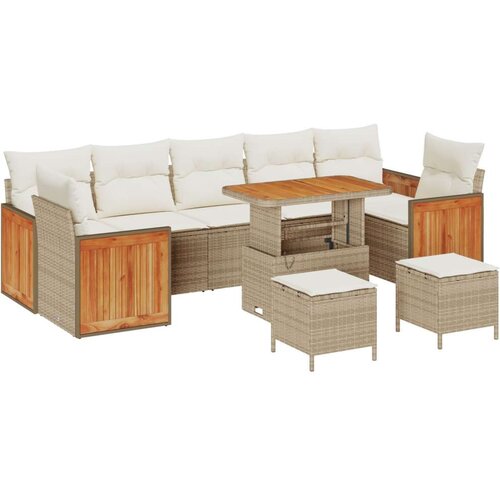  10-dijelni Vrtni Sofa Set s Jastucima Bež Poli Ratan Akacija 3-dijelni Vrtni Set za Jelo s Jastucima Bež Poli Ratan Akacija Cene
