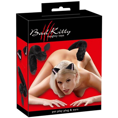 Bad Kitty - set mačjih u&amp;scaron;iju s mačjim repom za analni dildo - crni (2 dijela) Slike