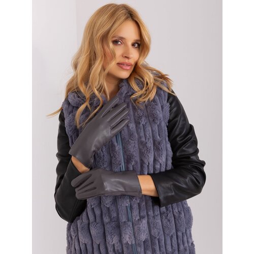 Fashion Hunters Dark grey gloves with eco-leather Slike