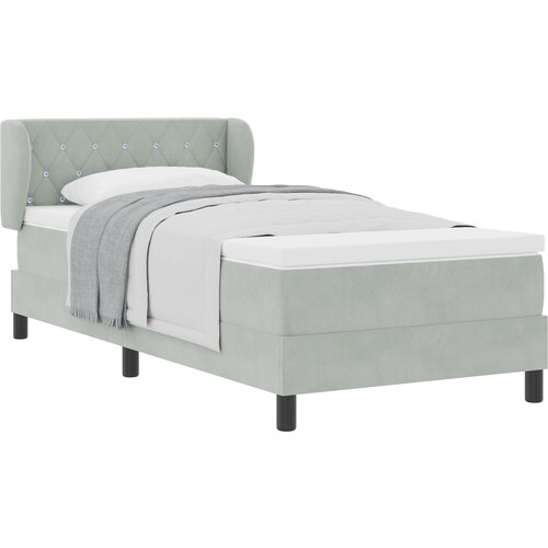 VidaXL Box Spring postelja z vzmetnico svetlo siva 90x190 cm žamet Slike