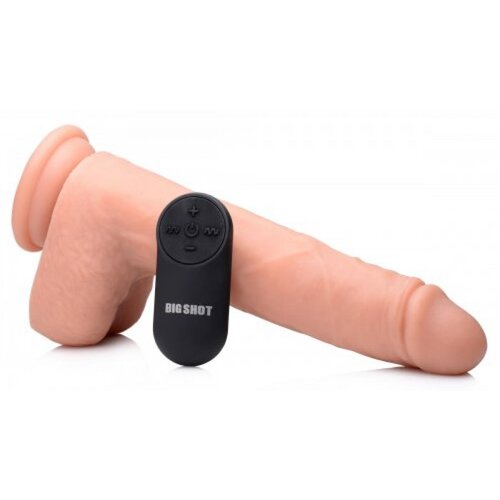Bigshot vibracijski i potisni XL dildo usisnom bazom i testisima, bež Slike