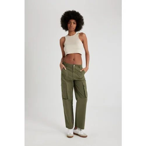 Defacto Straight Fit Cargo Pocket High Waist Standard Length Gabardine Trousers