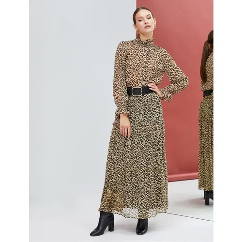 Koton Maxi Chiffon Skirt Leopard Patterned Flounce Lined