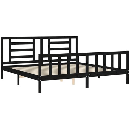  Okvir za krevet s uzglavljem crni 200 x 200 cm od masivnog drva Slike