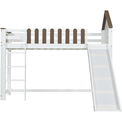 Lumor Postelja Mezzanine 90x200 cm z lestvijo in toboganom - iz borovega lesa in MDF - bela in rjava, (22156213) Cene