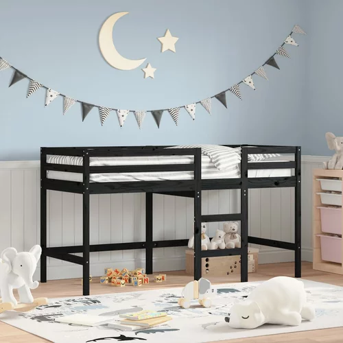 vidaXL Dječji krevet na kat s ljestvama crni 90x200cm masivna borovina