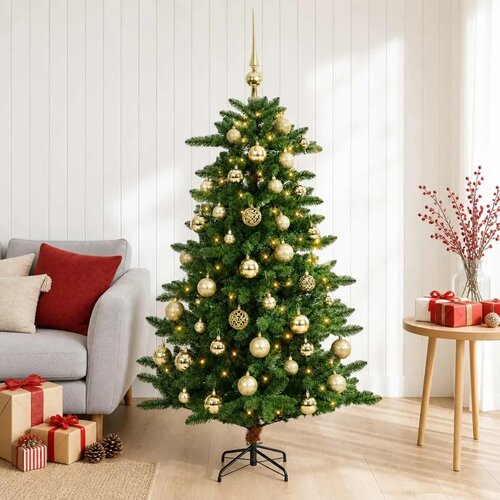  Artificial Christmas Tree with Bauble 150 cm 150 LED lampica - 150 cm s LED žaruljama i zlatnim kuglicama Slike