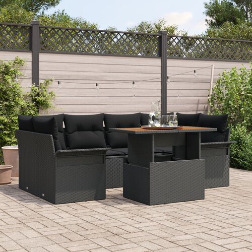 vidaXL 7-dijelni set vrtnih sofa s jastučićima crni poli ratan Cene