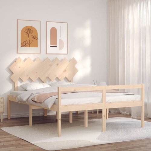 VidaXL Okvir kreveta s uzglavljem 140 x 190 cm od masivnog drva Slike
