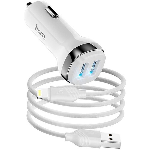 Hoco auto punjač Z40 2xUSB + kabal usb a na lightning 2,4A beli Slike