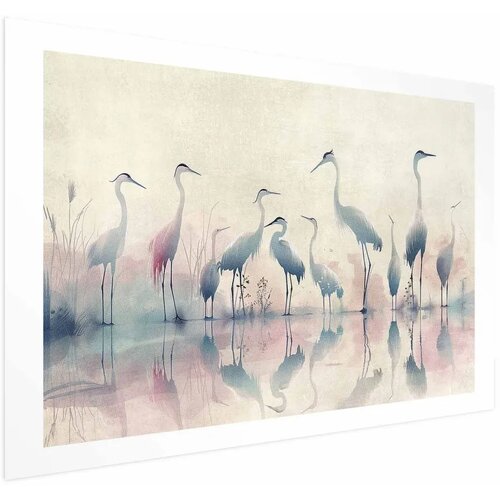  Plakat - Birds by the Lake - herons painted in watercolor in a delicate  gray-pink palette 42x29.7 Bez okvira s margom Cijene
