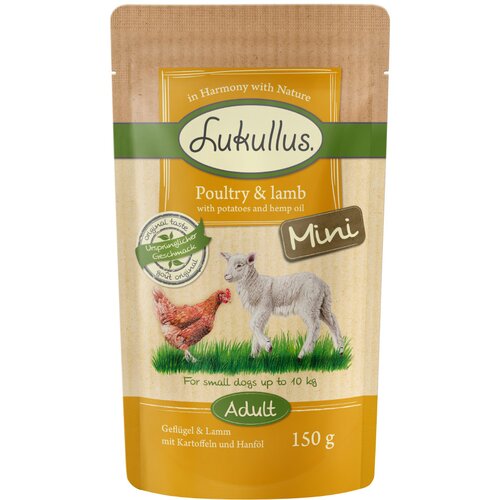 Lukullus Ekonomično pakiranje Naturkost Adult Mini bez žitarica 24 x 150 g - Perad i janjetina Slike