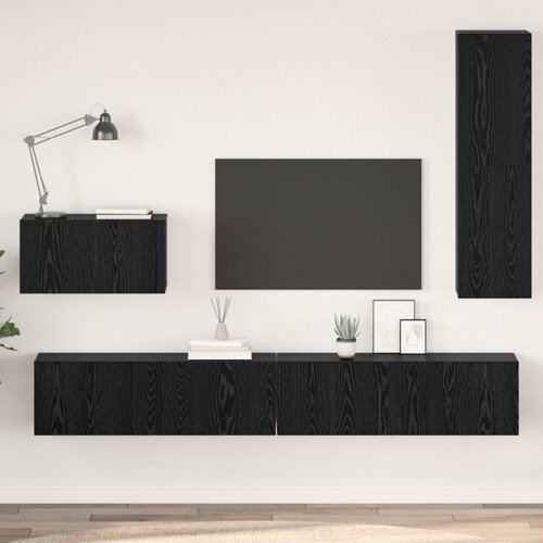 vidaXL Stenski TV kabinet s polico Drugo s shranjevanjem z vrati 4 pcs Črni hrast Cene