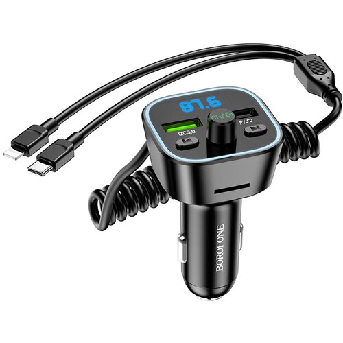 FM transmiter Bluetooth sa USB punjaćem i kablom Type-C + iPhone/lightning BOROFONE BC45 Prestige QC3.0 2-in-1 carwith black Slike