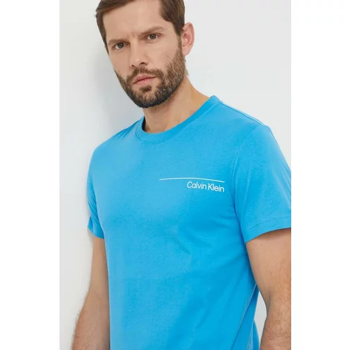 Calvin Klein Bombažna kratka majica moški, turkizna barva