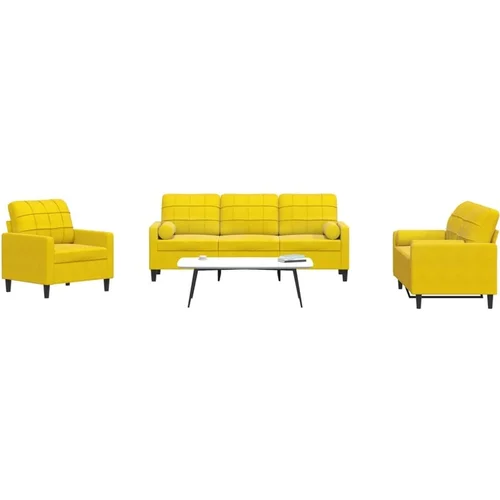 vidaXL 3-dijelni set sofa s jastucima žuti baršunasti