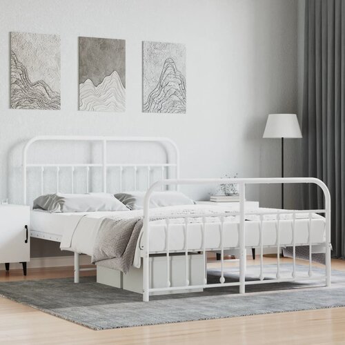 VidaXL Metalni okvir kreveta uzglavlje i podnožje bijeli 140x200 cm Slike
