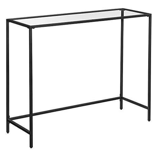 Songmics Konzolna miza, mizica iz kaljenega stekla, moderna sedežna garnitura ali mizica za predsobo, kovinski okvir, nastavljive noge, za dnevno sobo, predsobo, črna LGT026B01, (21387905) Cene