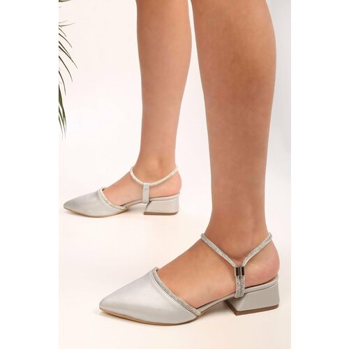 Shoeberry Women's Tine Silver Satin Stone Heeled Shoes Slike