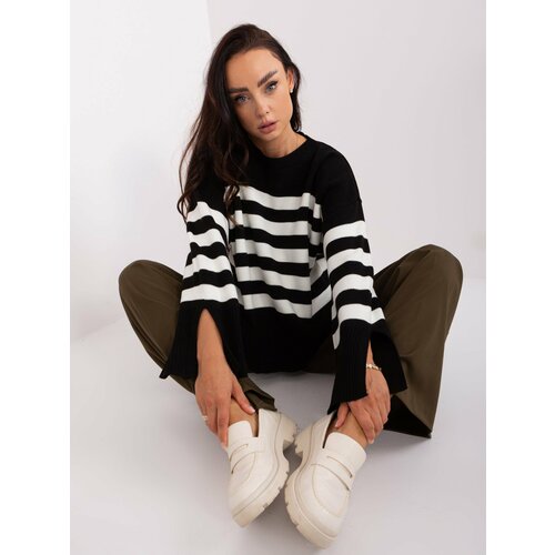 Fashion Hunters Black women's oversize striped sweater Slike