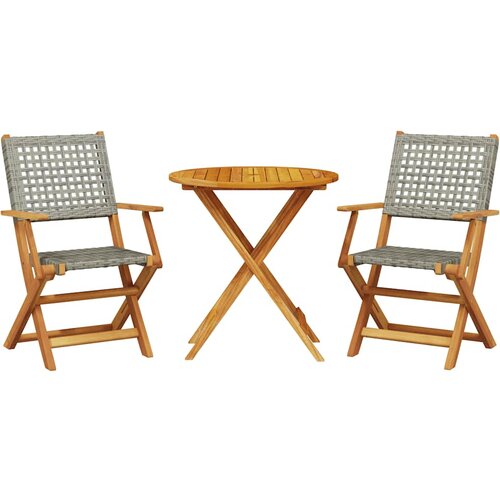  3-dijelni bistro set od poliratana i masivnog drva sivi Siva 70 x 75 cm Slike