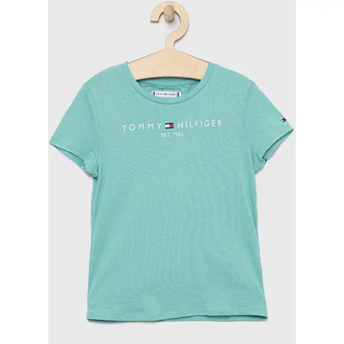 Tommy Hilfiger Otroška bombažna kratka majica turkizna barva