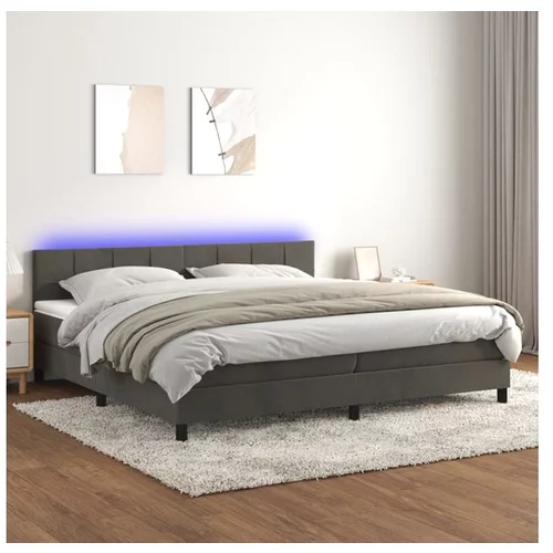 Den Box spring postelja z vzmetnico LED temno siva 200x200 cm žamet