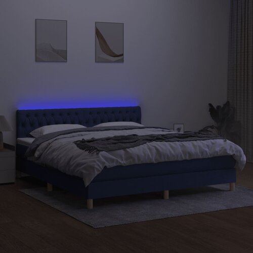  Krevet box spring s madracem LED plavi 160x200 cm od tkanine Slike