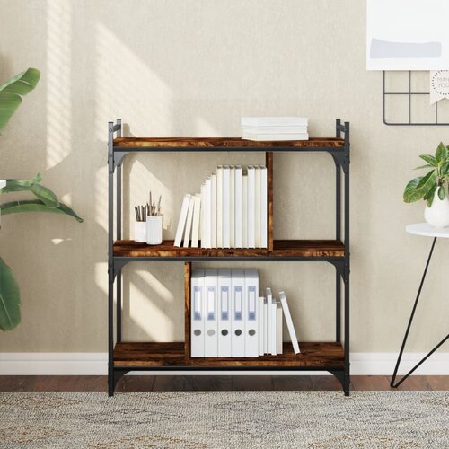 VidaXL Knjižna omara 3-nadstropna dimljen hrast 76x32x88 cm inž. les Slike