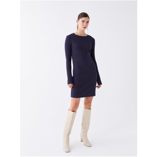 LC Waikiki Women's Knitwear Dress with a Crew Neck and Long Sleeves Straight Slike