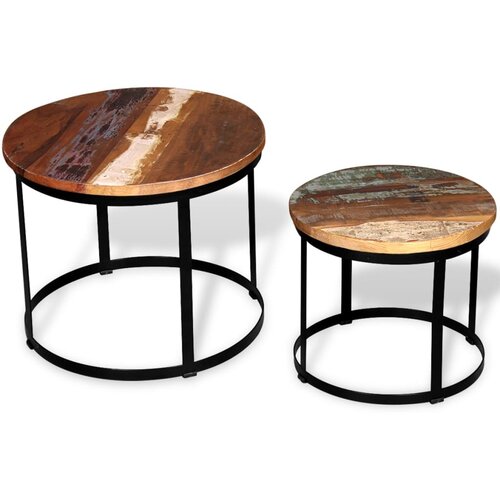  Dvodijelni set stolića za kavu obnovljeno drvo okrugli 40/50 cm Slike