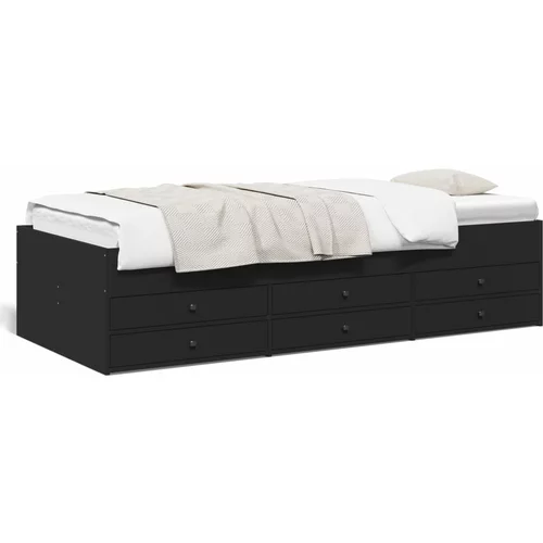 vidaXL Dnevna postelja s predali črna 90x190 cm inženirski les